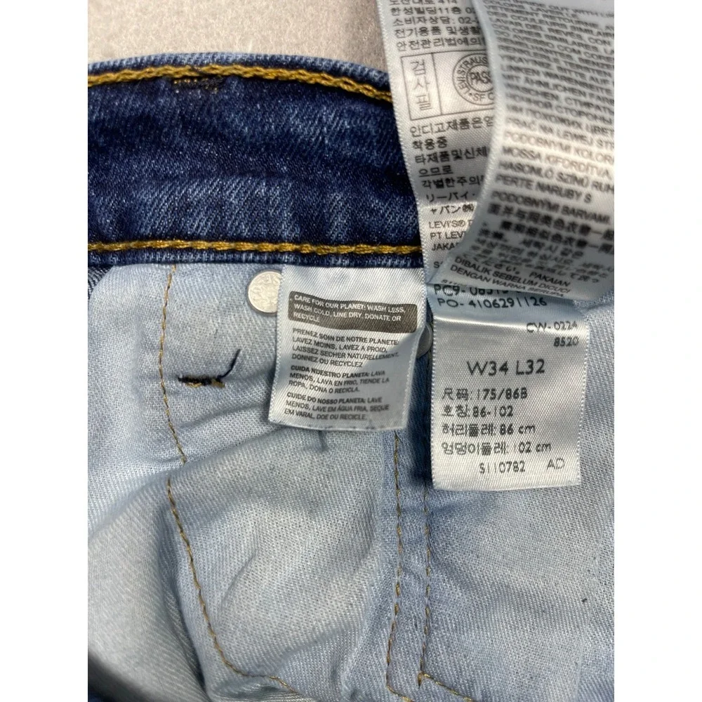 Levis 513 Slim Straight Jeans Mens 34x32 Blue Denim Distressed Paint Splatter